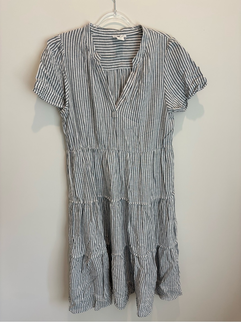Cynthia Rowley Blue & White Striped Tiered V-Neck Dress